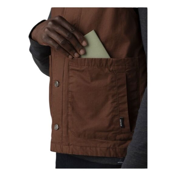 Prana x PrimaLoft Trembly Insulated Vest Stout Brown Cotton Canvas Button Front - Picture 4 of 12